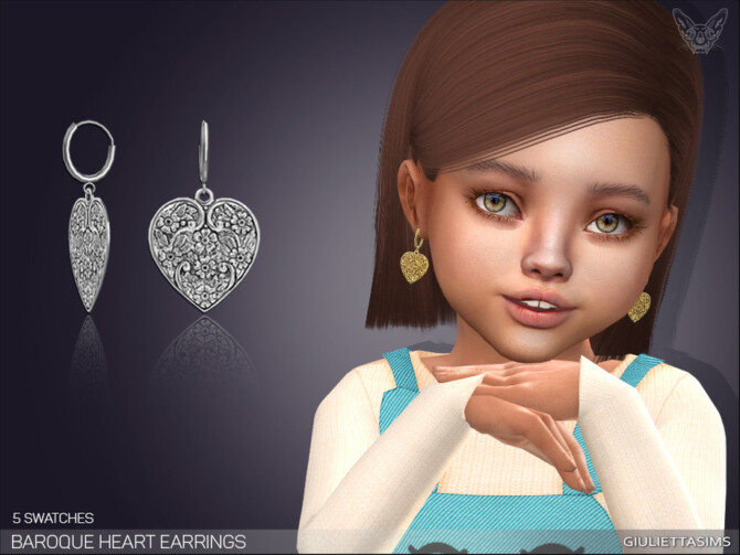 Sims 4 Baroque Heart Drop Earrings For Toddlers by feyona at TSR