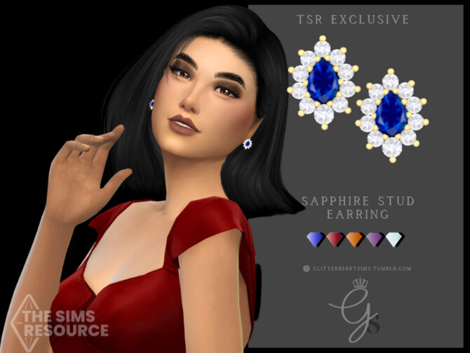 Sims 4 Sapphire Stud Earrings by Glitterberryfly at TSR