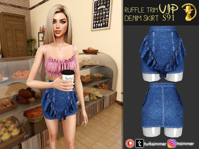 Sims 4 Ruffle Trim Denim Skirt S91 by turksimmer at TSR