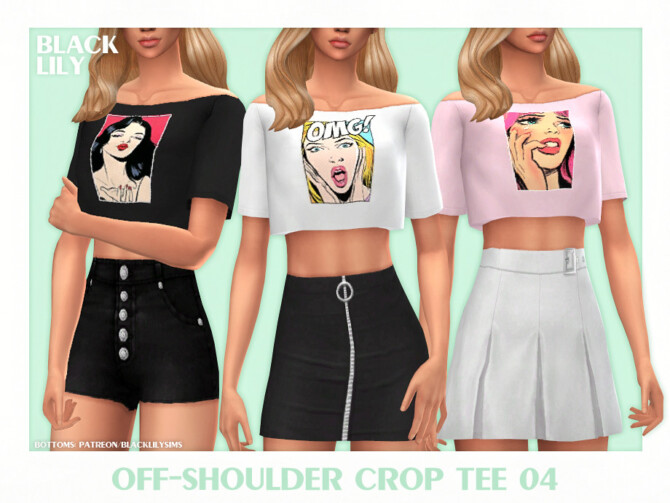 Sims 4 Off Shoulder Crop Tee 04 by Black Lily at TSR