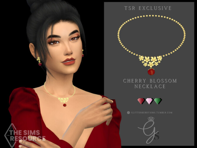 Sims 4 Cherry Blossom Necklace by Glitterberryfly at TSR
