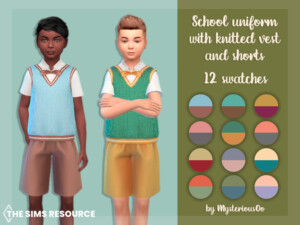 School uniform with knitted vest and shorts by MysteriousOo at TSR