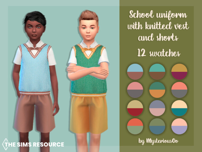 Sims 4 School uniform with knitted vest and shorts by MysteriousOo at TSR
