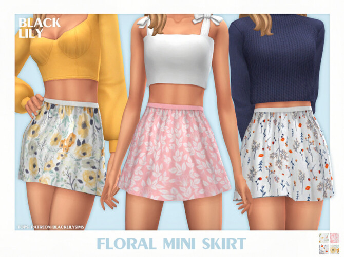 Sims 4 Floral Mini Skirt by Black Lily at TSR