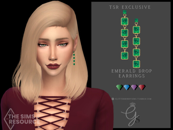 Sims 4 Emerald Drop Earrings by Glitterberryfly at TSR