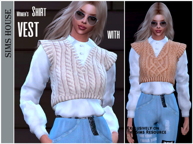 Sims 4 Womens shirt with vest by Sims House at TSR