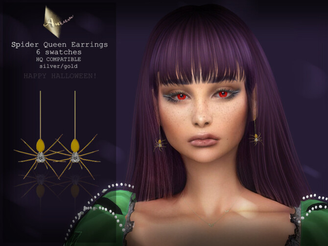 Sims 4 Spider Queen Earrings [Halloween 2021] by Aurum at TSR
