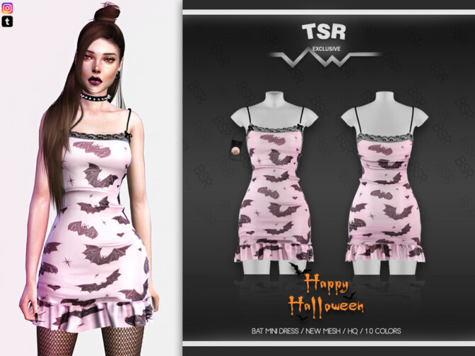 Sims 4 HALLOWEEN BAT MINI DRESS BD568 by busra tr at TSR
