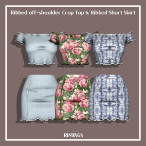 Ribbed off-shoulder Crop Top & Short Skirt at RIMINGs