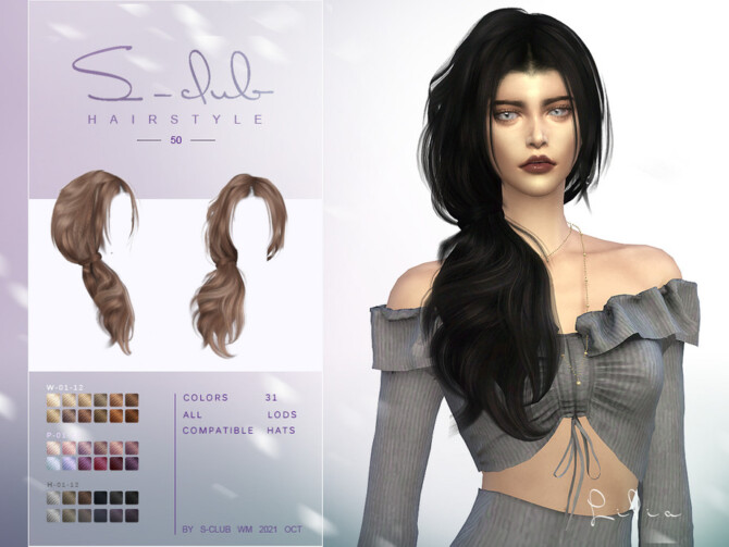 Sims 4 Long curly braid hairstyle (Lilia) by S Club at TSR