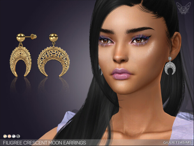 Sims 4 Filigree Crescent Moon Earrings by feyona at TSR