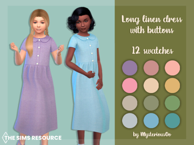 Sims 4 Long linen dress with buttons by MysteriousOo at TSR