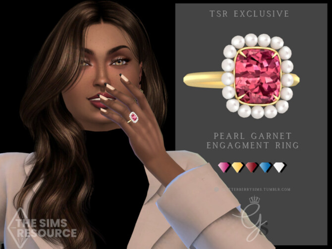 Pearl Garnet Engagement Ring by Glitterberryfly at TSR » Sims 4 Updates