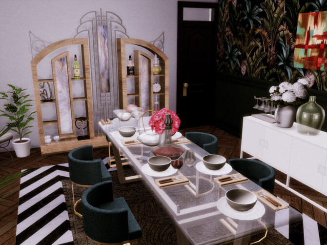 Sims 4 White Wine Art Deco Diningroom by GenkaiHaretsu at TSR
