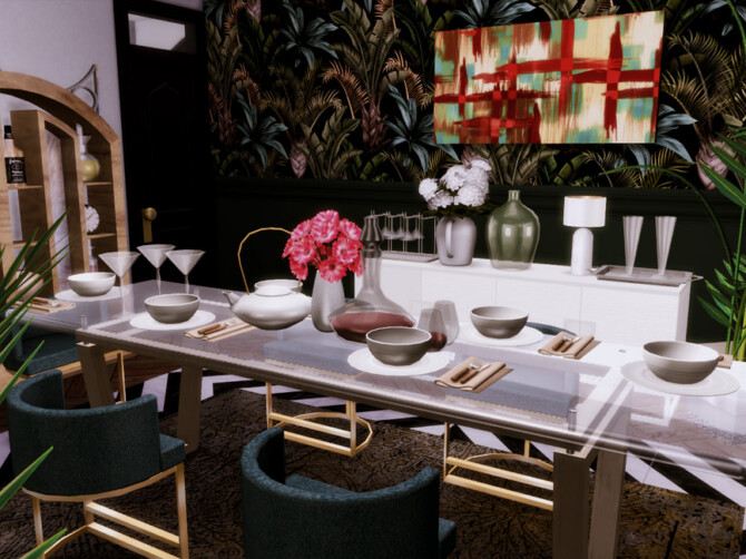 Sims 4 White Wine Art Deco Diningroom by GenkaiHaretsu at TSR
