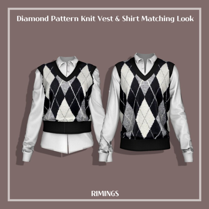 Sims 4 Diamond Pattern Knit Vest & Shirt 2 at RIMINGs