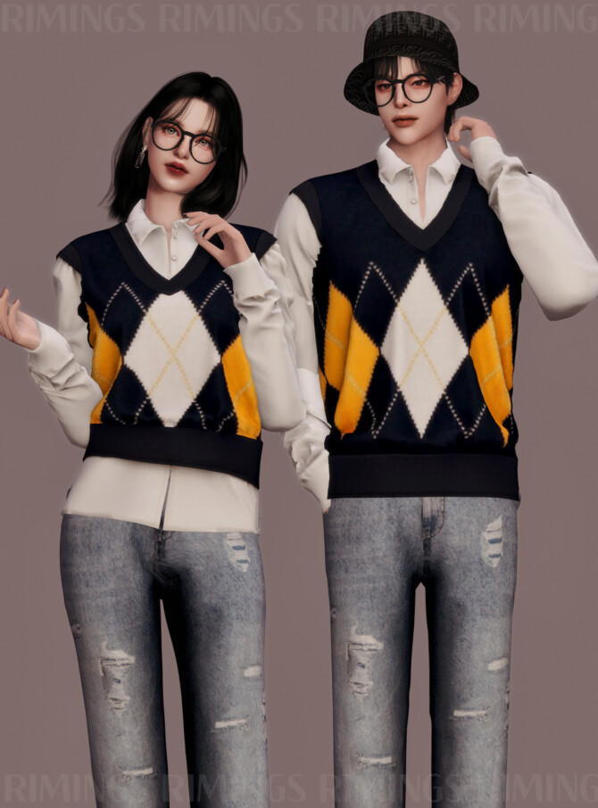 Sims 4 Diamond Pattern Knit Vest & Shirt 2 at RIMINGs