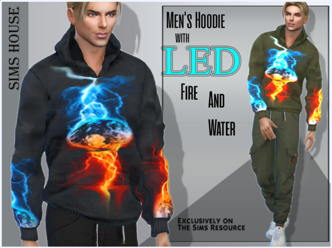 Sims 4 Mens Hoodie with LED Fire and Water by Sims House at TSR