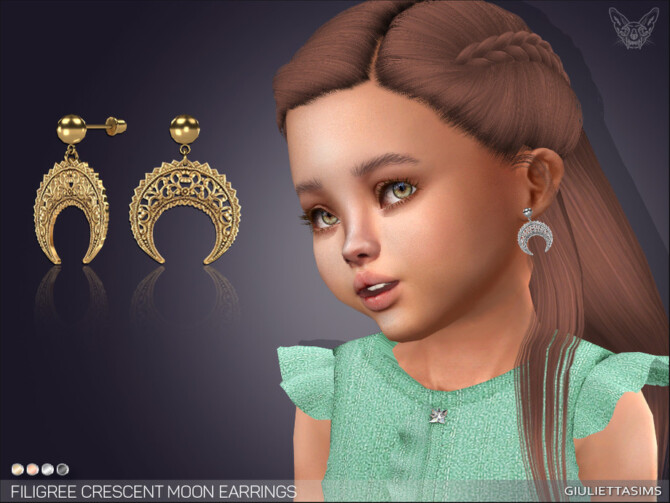Sims 4 Filigree Crescent Moon Earrings For Toddlers by feyona at TSR