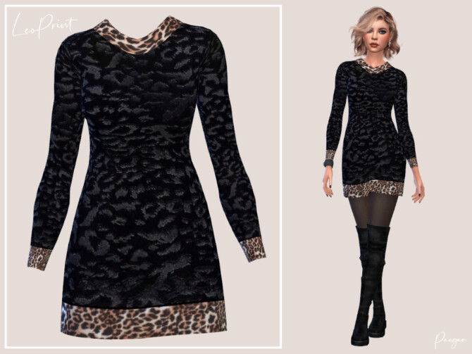 Sims 4 LeoPrint Dress by Paogae at TSR