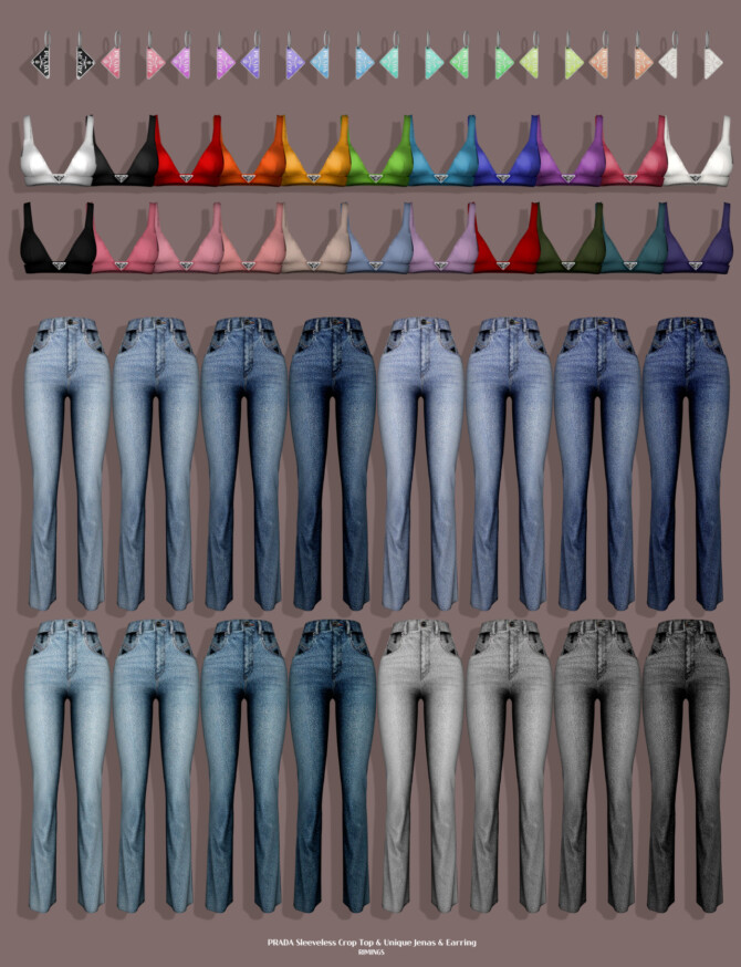 Sims 4 Sleeveless Crop Top & Unique Jeans & Earring at RIMINGs