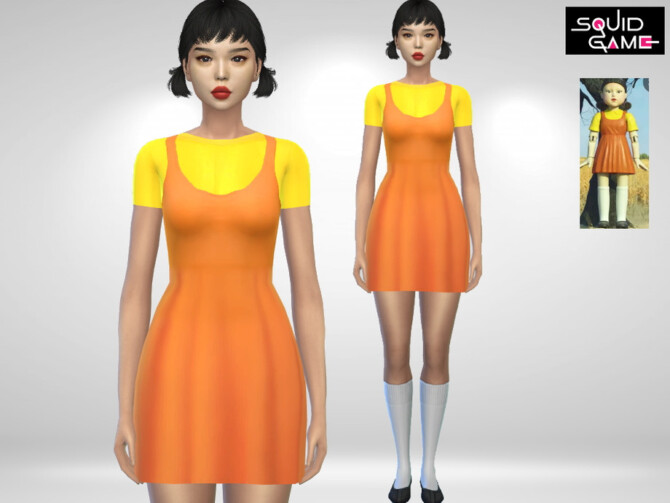 Sims 4 Squid Game Doll Dress by Puresim at TSR