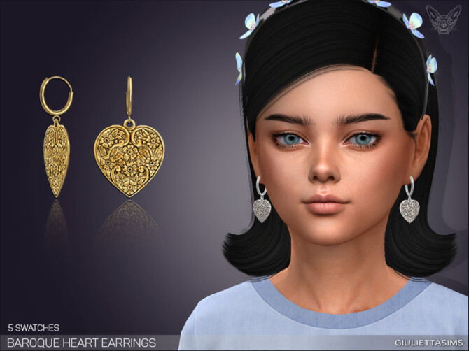 Sims 4 Baroque Heart Earrings For Kids by feyona at TSR