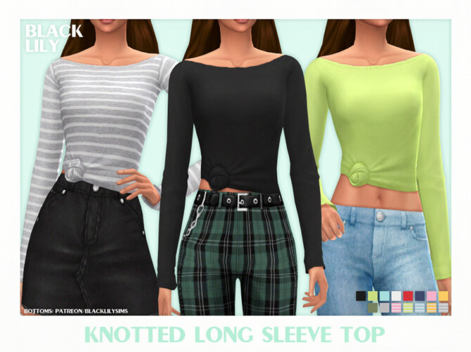 Sims 4 Knotted Long Sleeve Top by Black Lily at TSR