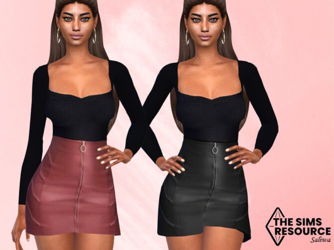 Sims 4 Leather Skirt Outfit by Saliwa at TSR