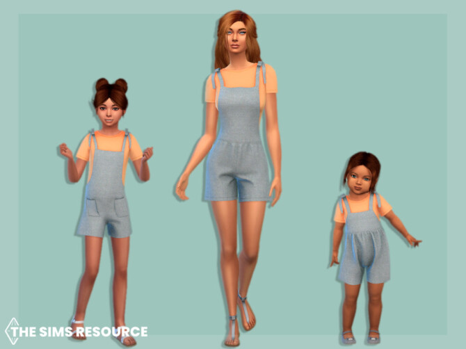 Sims 4 T shirt and overalls with ribbons Adult by MysteriousOo at TSR