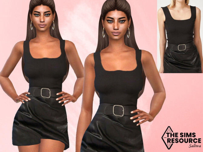 Sims 4 Leather Skirt Outfit with Belt by Saliwa at TSR