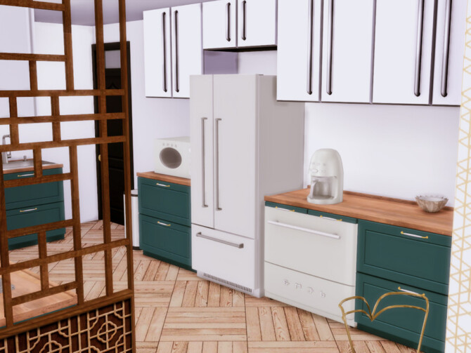 Sims 4 White Wine Art Deco Kitchen by GenkaiHaretsu at TSR