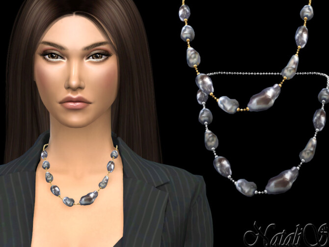 Sims 4 Large baroque pearl medium necklace by NataliS at TSR