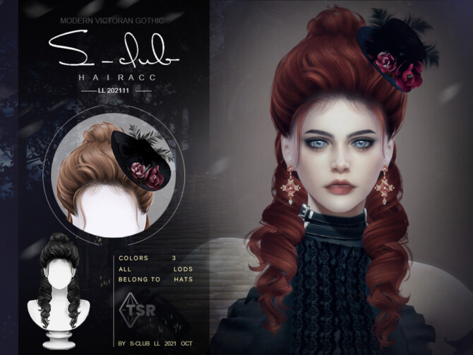 Sims 4 Modern Gothic rose feather hat model B by S Club at TSR