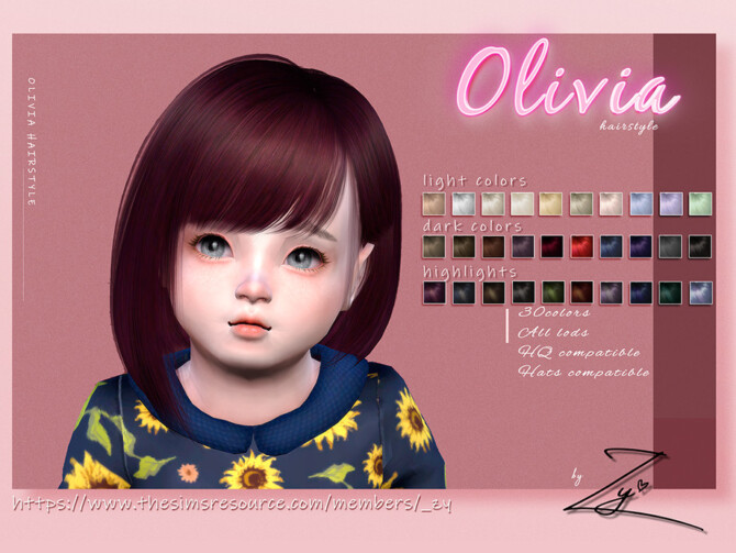 Sims 4 Olivia Hairstyle for toddlers by Zy at TSR