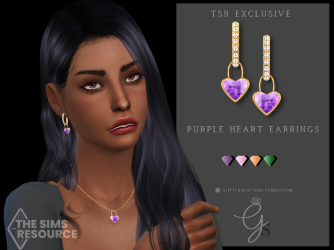 Sims 4 Purple Heart Earrings by Glitterberryfly at TSR