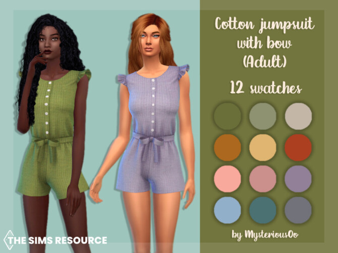 Sims 4 Cotton jumpsuit with bow Adult by MysteriousOo at TSR