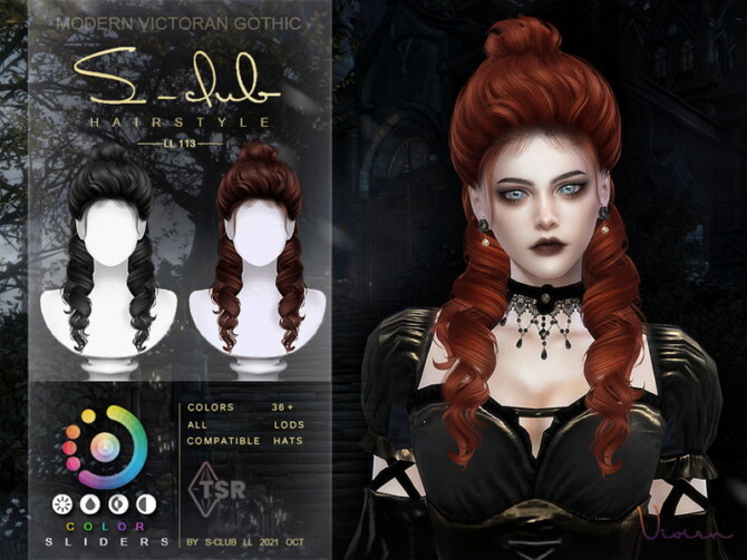 Sims 4 Modern Victorian Gothic curly Long hair (Vivien) by S Club at TSR
