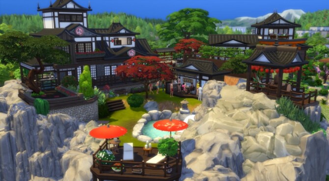 Sims 4 Zou onsen by Pyrenea at Sims Artists