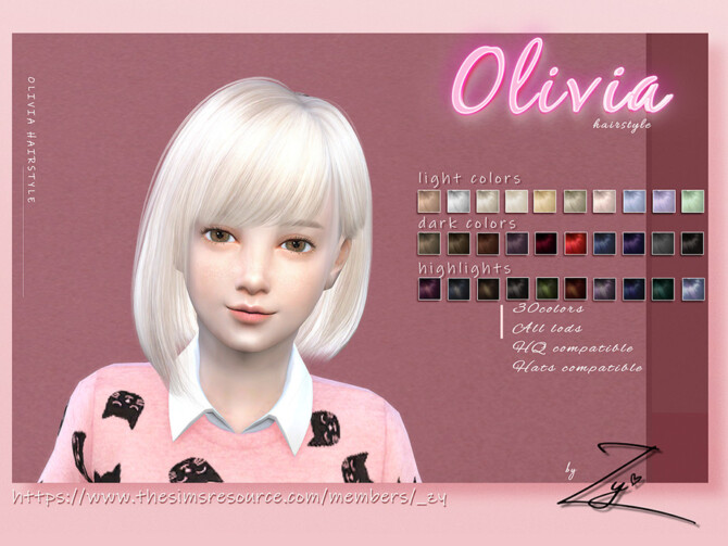 Sims 4 Olivia Hairstyle for kids by Zy at TSR