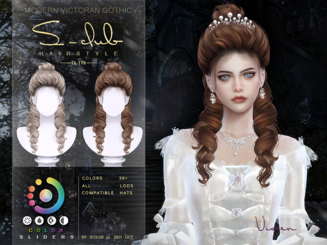 Sims 4 Modern Victorian Gothic curly Long hair (Vivien) by S Club at TSR