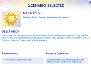 Greek God Challenge Scenarios: Apollo/Sun by DaleRune at Mod The Sims 4