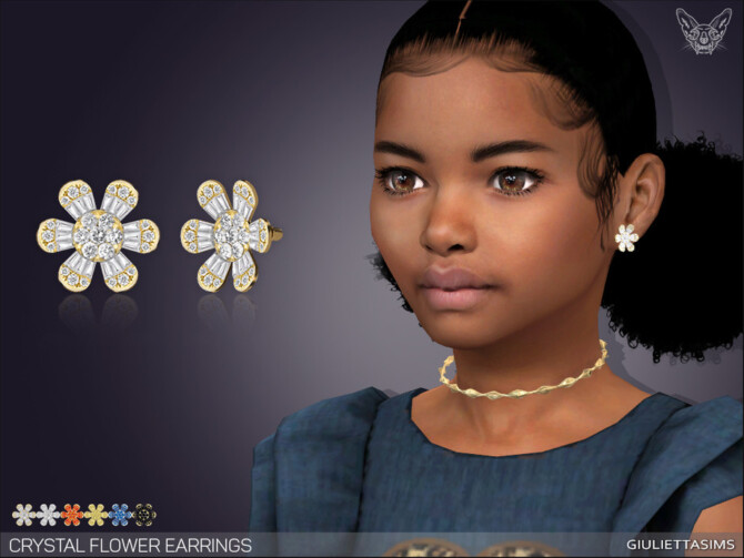 Sims 4 Crystal Flower Earrings For Kids by feyona at TSR