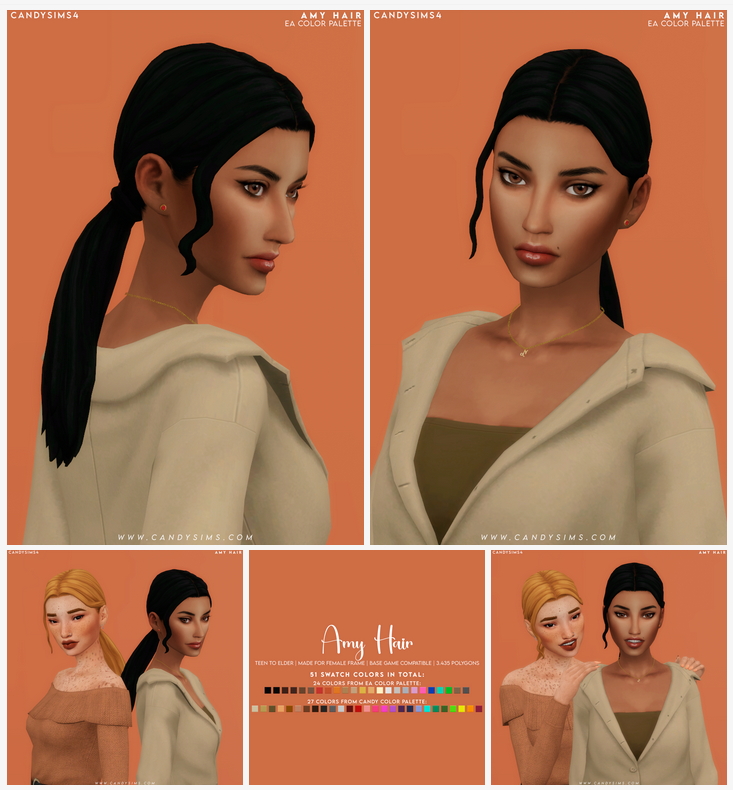 AMY HAIR at Candy Sims 4 » Sims 4 Updates