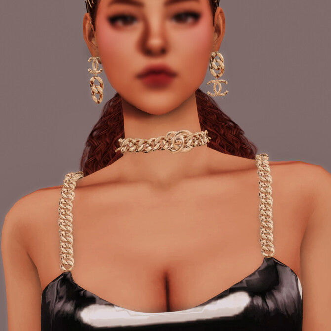 Sims 4 Chain Earrings & Necklace & Chain Strap Tight Dress at RIMINGs