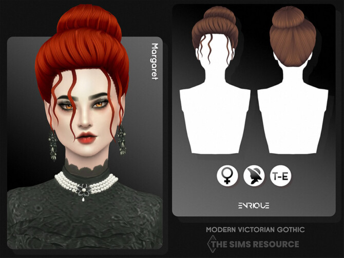 Sims 4 Modern Victorian Gothic   Margaret Hairstyle by Enriques4 at TSR