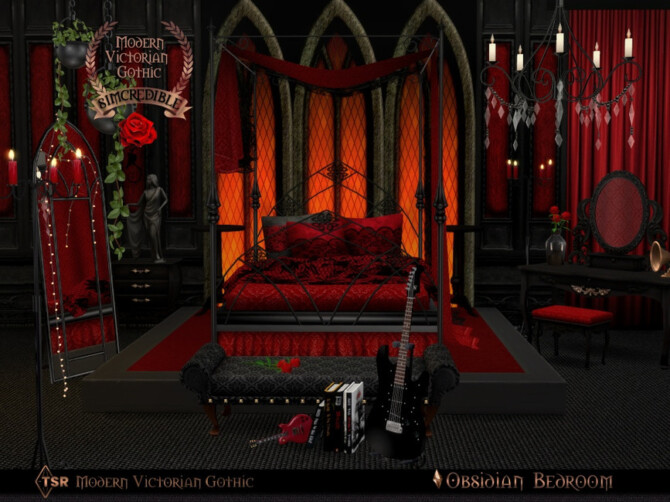 Sims 4 Modern Victorian Gothic   Obsidian Bedroom by SIMcredible! at TSR