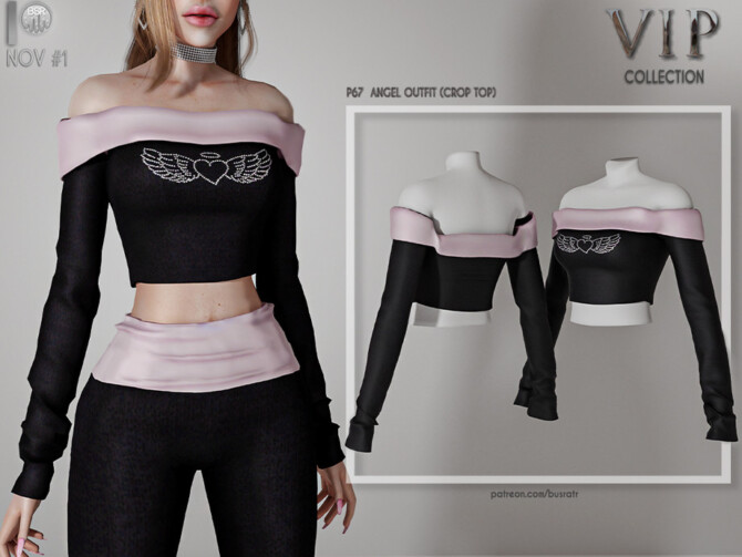 Sims 4 ANGEL OUTFIT (CROP TOP) P67 by busra tr at TSR