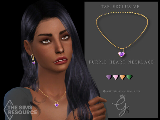 Sims 4 Purple Heart Necklace by Glitterberryfly at TSR
