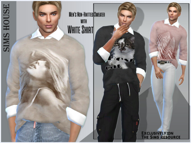 Sims 4 Mens Non Knitted Sweater with White Shirt by Sims House at TSR